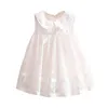 2019 Verão Novo 2-8 9 10 Anos Estilo Coréia Crianças Cute Peter Pan Collar Rosa Branco Tanque Lace Bow Crianças Meninas Camadas Vestidos Q0716