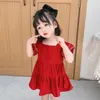 女の子赤いドレス半袖子供夏のドレス女の子のための女の子の衣装のクリスマスのドレスvestidos para 210715