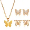 Oorbellen ketting elegante strass vlinder sieraden set mini dieren oorbuien hanger kettingen gouden sleutelbeen ketens sets
