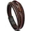 Trendy Genuine Leather Men Stainless Steel Multilayer Braided Rope for Male Female Bracelets Jewelry