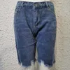 Hög midja smal stor storlek 2xl denim shorts kvinna tofs tight fem-punkt jeans shorts kvinnlig sommar mode grundläggande avslappnad 210518