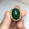 Vintage luxury Big oval green jade emerald gemstones diamonds rings for men gold color jewelry bague bijoux fashion accessories