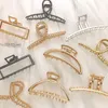 Festa bonés 2021 mulheres elegante ouro prata oco geométrico metal garra vintage clipes de faixa de mão de faixa de fashion acessórios