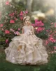 Cute Flower Girl Dresses For Wedding Jewel Neck Full Lace Appliques Tiered Skirts Girls Pageant Dress A Line Kids Birthday Gowns