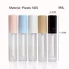 logo personnalisé 8 ml grande baguette brosse blanc noir rose vide tubes de brillant à lèvres tout en plastique rond clair tube de brillant à lèvres glaçure à lèvres lipsti2969