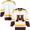 Nikivip Minnesota Golden Gophers College Maillot de hockey sur glace rétro blanc marron pour hommes Maillots de nom de numéro personnalisés cousus pour hommes