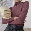 Women T-Shirt Female Tops Elegant Basic Office Autumn Winter Jersey Cotton High Stretch Mock Turtle Neck Long Sleeve Warm Colors X0628