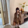 Kış Kore Tarzı Moda Kızlar Çiçek Kadife Kalınlaşmak Elbiseler Çocuklar Sıcak Falbala Uzun Kollu Prenses Elbise 210508