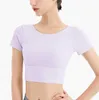 L-040 ropa deportiva para mujer, Tops de Yoga, sujetador con correa de belleza, transpirable, para correr al aire libre, Fitness, Top acolchado, espalda Sexy, manga corta, gimnasio