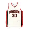 Skickas från USA Stephen Curry #30 Davidson Wildcats College Baskettröja Sydd Vit Röd Storlek S-3XL Toppkvalitet