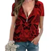 Koszulka damska Dorywczo Moda V-Neck Krótki Rękaw Oversize Pullover Topy Ladies Zipper Tshirt S-5XL 210522
