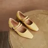 Zapatos Meotina de cuero de vaca Mary Janes, zapatos de tacón medio de cuero Real con perlas, calzado de vestir con punta cuadrada, zapatos de tacón de bloque para mujer 210520