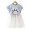 Summer Girls Clothes Sets Cartoon Rabbit Kids Fashion Cute Short Sleeve + Skirt 2PCS Toddler Children's Clothing Suit 210515