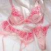 NXY SEXY SET3 PCS Sexig Lace Underkläder Kvinnor Floral Broderi Bra Set Push Up Bralette Lovely Girl Pink Bra och Panty Set Erotisk Underkläder 1127