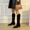 Meotina Puntige Teen Knie Hoge Laarzen Dames Med Heel Western Boots Chunky Hak Schoenen Zipper Dames Lange Laarzen Herfst Winter Zwart 210608