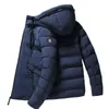 Mens Jacket Hooded Casual Zipper Streetwear Solid Blå Grå Svart Parka Male Mode Märke Design Windbreaker Parkas Oversize 211204