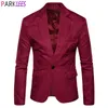 Vin röd lapel krage en knapp blazer män höst smal passform sport coat blazers mens dagliga affärer sport coat 2xl 210522