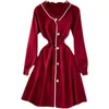 Gebreide trui jurk vrouwen mode v-hals retro single-rij lange mouw elegante harajuku kleding vestidos Q951 210527