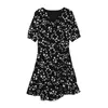 PERHAPS U Black V Neck Short Sleeve Mini Dress Floral Print Ruffle Summer Casual D1842 210529