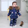 -30 Bebek Kız Kış Aşağı Ceket Ve Tulum Erkek Bebek Snowsuit 0-4Yar için 2 adet Set Çocuk Kalınlaşmak Sıcak Kürk Yaka Ceket H0909