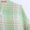 Cappotto da donna in tweed verde Tangada Cappotto con risvolto Colletto da donna Manica lunga Allentato Oversize Boy Friend Cappotto BE928 210609