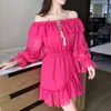 vestito rosa di rosa manicotto lungo