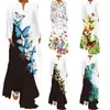 Casual Dresses Höst Peacock Print 2021 Kvinnor Plus Storlek Långärmad V-Neck Maxi Dreeses Lossa Flowy Party Dress Vestido S-5XL