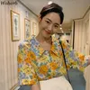 Старинные масляные печать рубашки женщины отключить воротник с коротким рукавом свободные блузки лето Blusas Mujer корейские моды вершины 4J228 210519