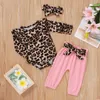 0-18M nato neonato neonate leopardo fiore vestiti set volant manica lunga pagliaccetto fiocco pantaloni abiti costumi autunnali 210515