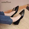 SOPHITINA Wedges Women Shoes Pumps Mature Style Genuine Leather High Heels Metal Decoration Soft Spring Autumn Pointed Toe FO119 210513