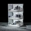 Ses Kontrolü LED Işık Ayakkabı Kutusu Sneakers Depolama Anti-Oksidasyon Organizatör Duvar Akrilik S Toplama Vitrin 210922