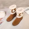 Bottes de neige en daim pour femme, marque de styliste, diapositives en vraie fourrure, en cuir, imperméables, chaudes, à talons hauts, taille 35 à 41, hiver