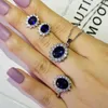 3pcs Pack 2021 Luxury Blue Color Sunflower 925 Sterling Silver Dubai For Women Lady Anniversary Gift Jewelry Whole J5519