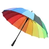 20pcs Rainbow Umbrella Long Handle Hook 16K High Quality Straight Windproof Colorful Pongee Women Men Sunny Rainy