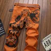New 2021 Fashion Zipper Male Hip Hop Casual Straight Jeans Stretch Pencil Pants Cool Men Slim Motorcycle Printed Trousers X0621