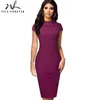 Trevlig för evigt vintage elegant ren färg med knappkontor arbete vestidos affärer formell bodycon kvinnor penna klänning b574 210623