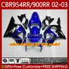 Kit de carrocería para HONDA CBR900 CBR954 RR CBR 954 900 RR CC 2002-2003 Cuerpo 61No.25 CBR954RR CBR 900RR 954RR 900CC 02 03 CBR900RR CBR954-RR 2002 2003 Carenados negro plateado