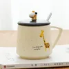 Tazze Tazza in ceramica da 400 ml con coperchio e cucchiaio Tazza da caffè per la casa in ufficio Design creativo adorabile Modello giraffa Confezione regalo per succo di latte e acqua