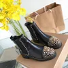 Europ new style shoes Red bottomed women's short boots double-layer outsole wear-resistant personality full toe rivet design size 35-41