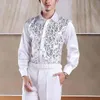 Shiny Gold Sequin Glitter Long Sleeve Shirt Men Fashion Niglub Party Stage Disco Chorus for Chemise Homme 210730