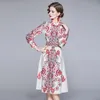 Kadınlar Bahar Tasarımcısı Zarif Baskı Gömlek Elbise Kadın Moda Ofis Parti Robe Bayanlar Vintage Rahat A-Line Elbiseler Vestidos 210525