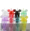 8 kleuren 15oz Acrylic Tumbler met Dome Lid Plus Straw Dubbele Muur Duidelijke Plastic Tuimelaar met Muis Oor Herbruikbare Leuke Drankbeker RRA10518