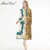 Fashion Designer dress Spring AutumnWomen Dress Long sleeve Stripe Leopard print Vintage Dresses 210524