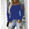 여성용 티셔츠 가을 새로운 뜨거운 패션 긴팔 라운드 넥 탑 캐주얼 솔리드 슬림 섹시 오프 숄더 스트리트웨어 티셔츠 210422