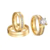 Lover Alliance 3 stks CZ Moissanite Diamond Paar Ring Huwelijk 18K Vergulde Bruiloft Engagement Rings Sets voor Mannen en Vrouwen