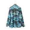 Vrouwen Vintage Tie Dye Afdrukken Casual Smock Blouse Kantoor Dames Lange Mouw Inkt Schilderij Chic Shirts Retro Chemise Tops LS6938 210603