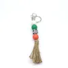 Cross-border foreign trade beaded wooden bead keychain personalized tassel pendant key ring multi-color optional