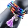 Beaded, Wojiaer 108 Meditation Mti-Layer Long Strands Bracelets 7 Chakra Yoga Natural Round Amethyst Mala Beads Tassel Jewelry Drop Delivery