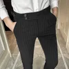 Fashion Striped Pants Men Ankle Length Business Dress Pants Office Social Streetwear Casual Suits Pants Pantalon Homme Classique 210527