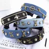 Mode Kvinnor Vintage Jean Fabric Pearl Jeweled Hoop Headbands Rabbit Bees Dekor Denim Headband Headwear Hair Tillbehör